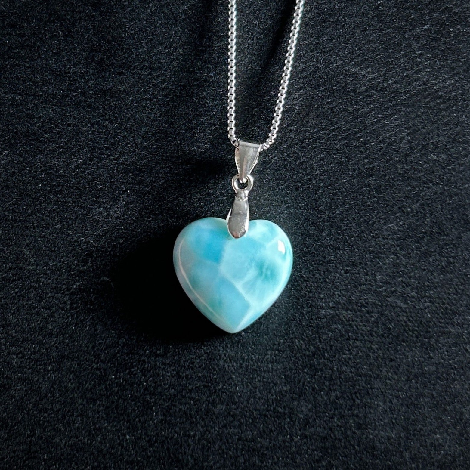 Rare Larimar in Heart Shape 925 Sterling Silver Pendant (chain excluded) - Crystal Moment