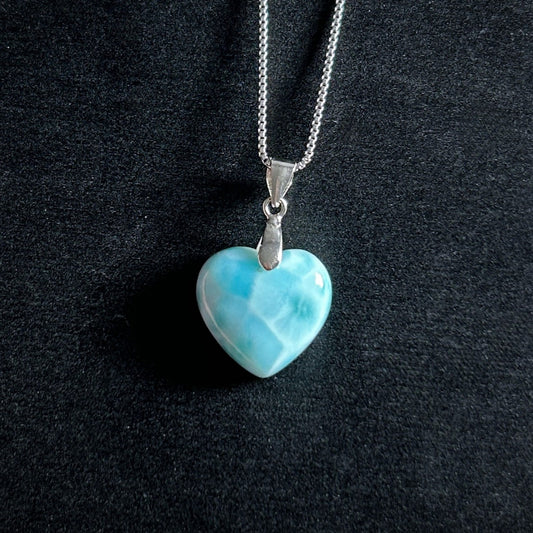 Rare Larimar in Heart Shape 925 Sterling Silver Pendant (chain excluded) - Crystal Moment