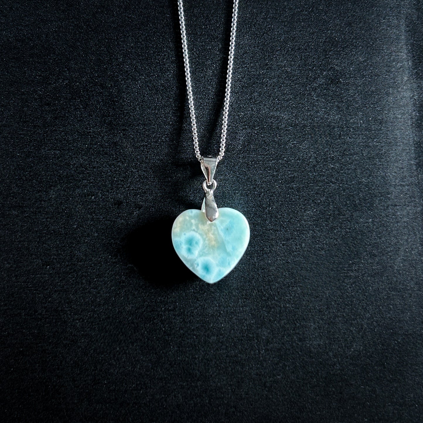Rare Larimar in Heart Shape 925 Sterling Silver Pendant (chain excluded) - Crystal Moment