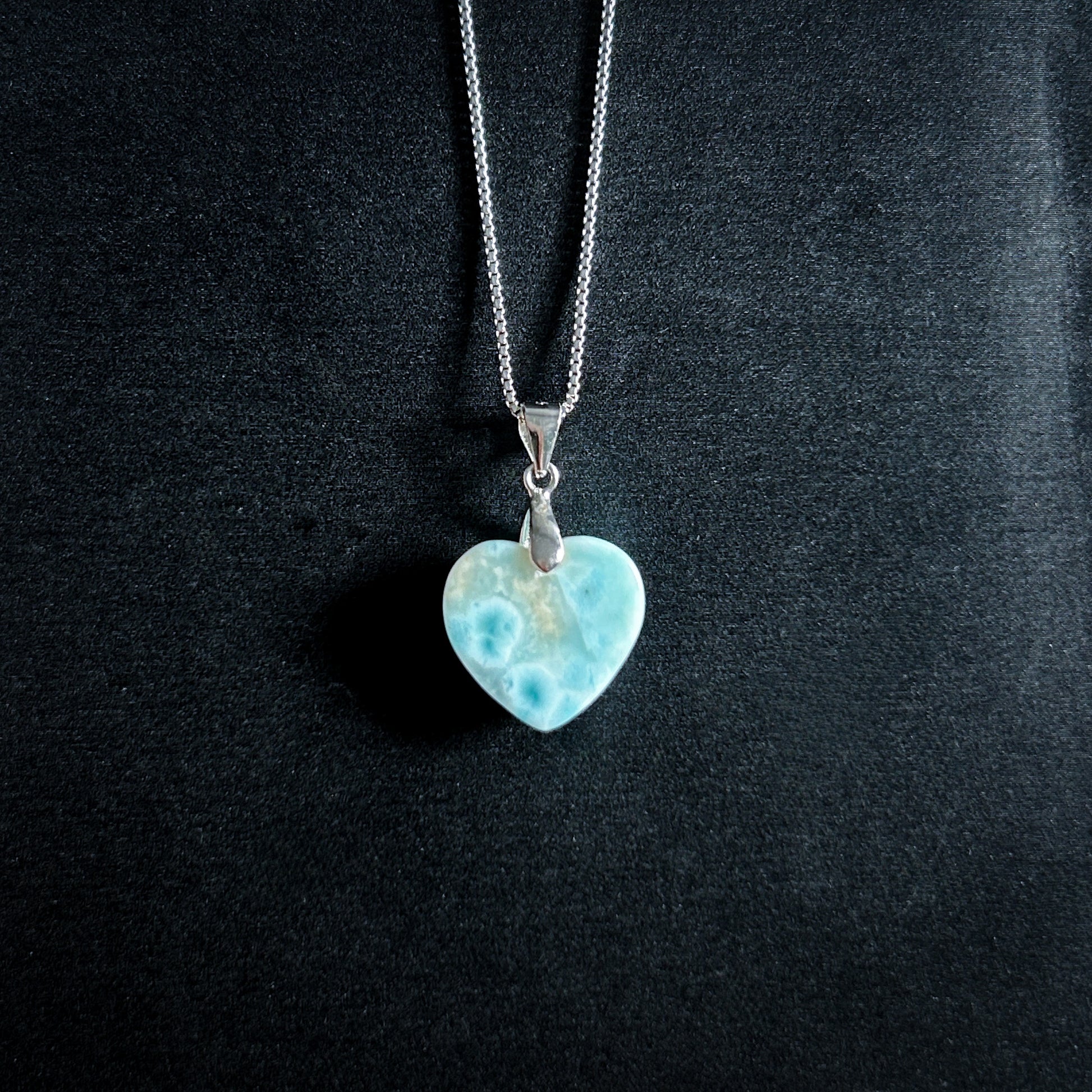 Rare Larimar in Heart Shape 925 Sterling Silver Pendant (chain excluded) - Crystal Moment