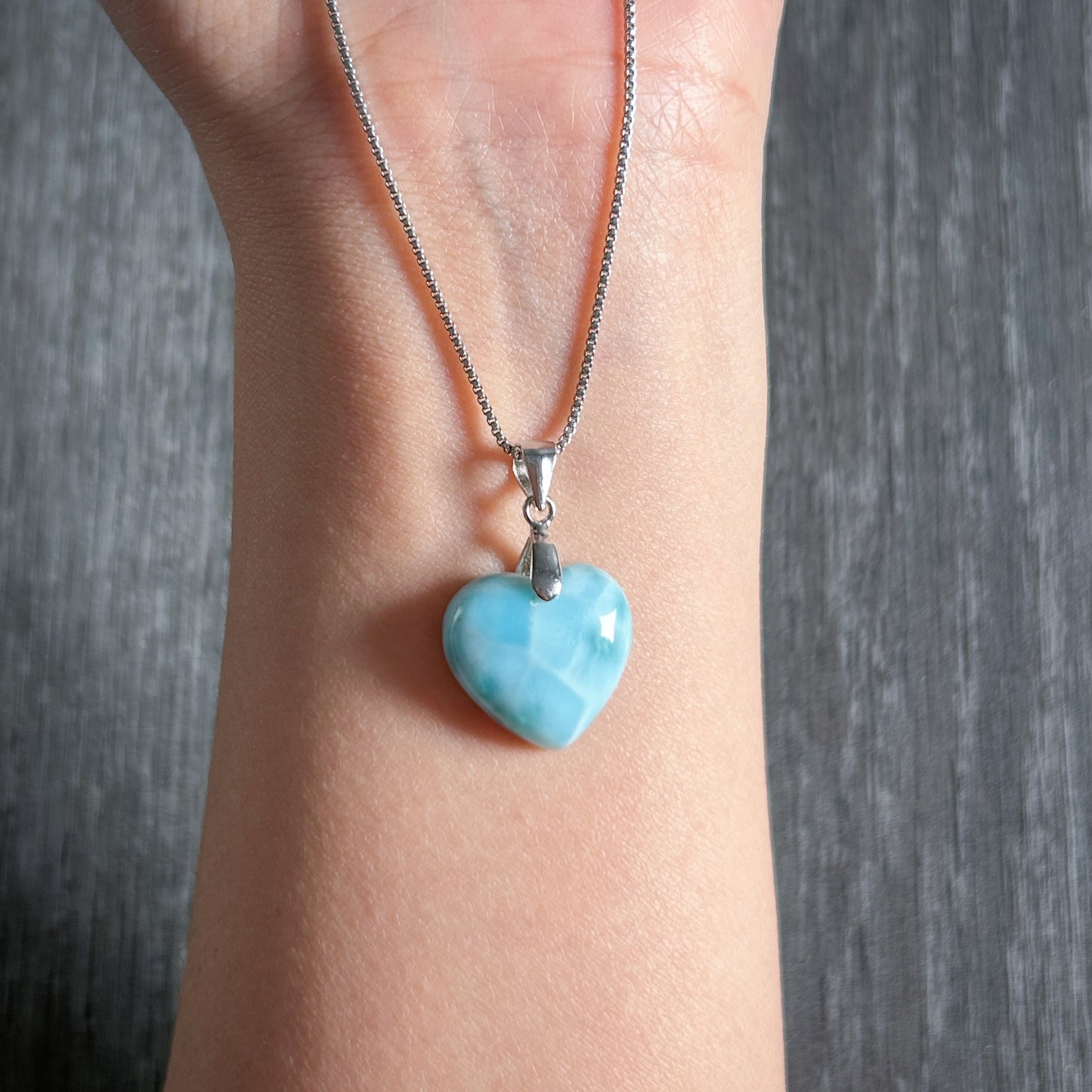 Rare Larimar in Heart Shape 925 Sterling Silver Pendant (chain excluded) - Crystal Moment