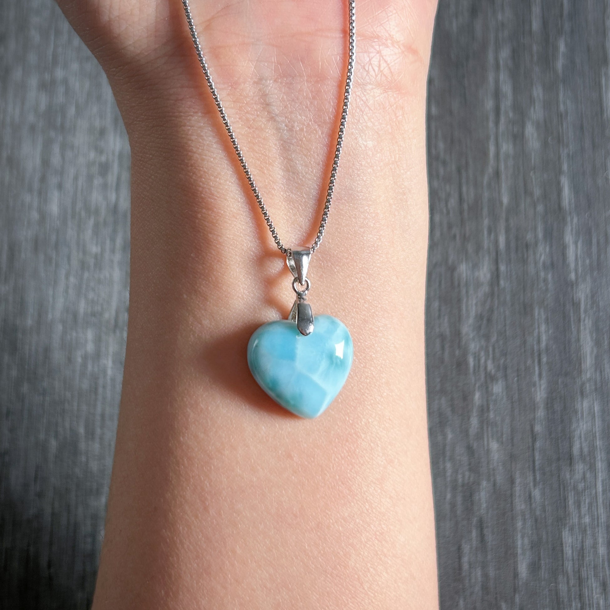 Rare Larimar in Heart Shape 925 Sterling Silver Pendant (chain excluded) - Crystal Moment