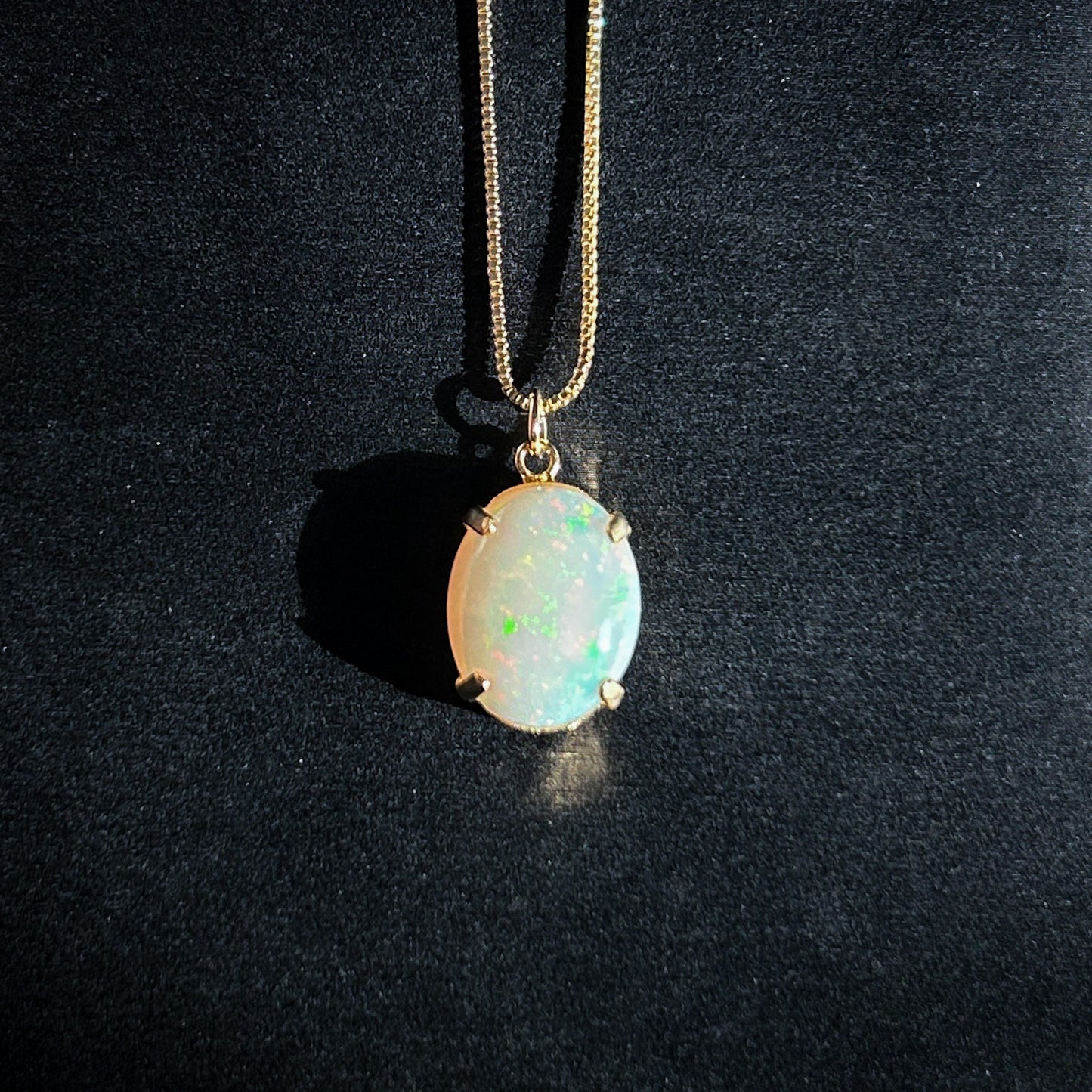 High Quality Rainbow White Opal 14k Gold Pendant (chain included)