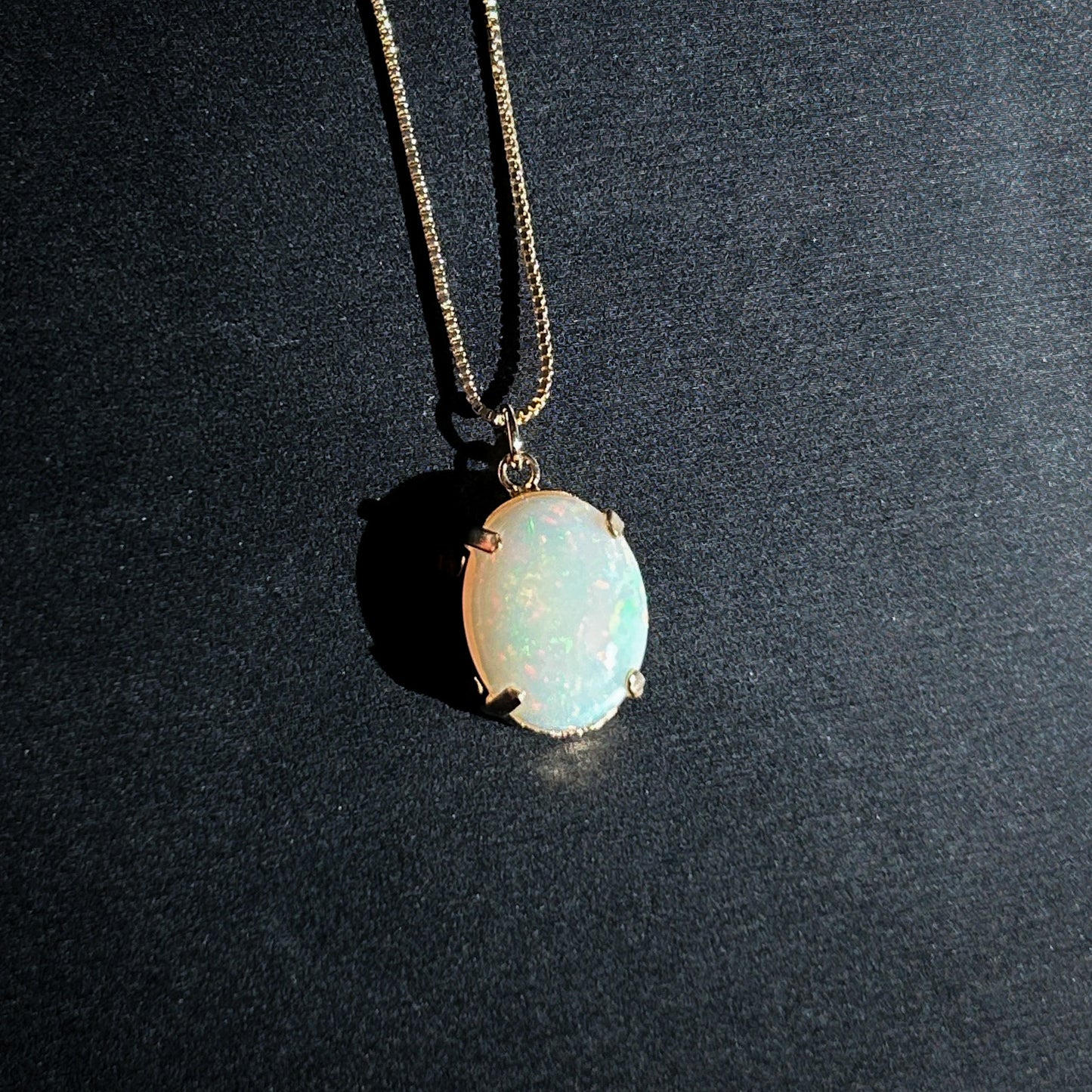 High Quality Rainbow White Opal 14k Gold Pendant (chain included)