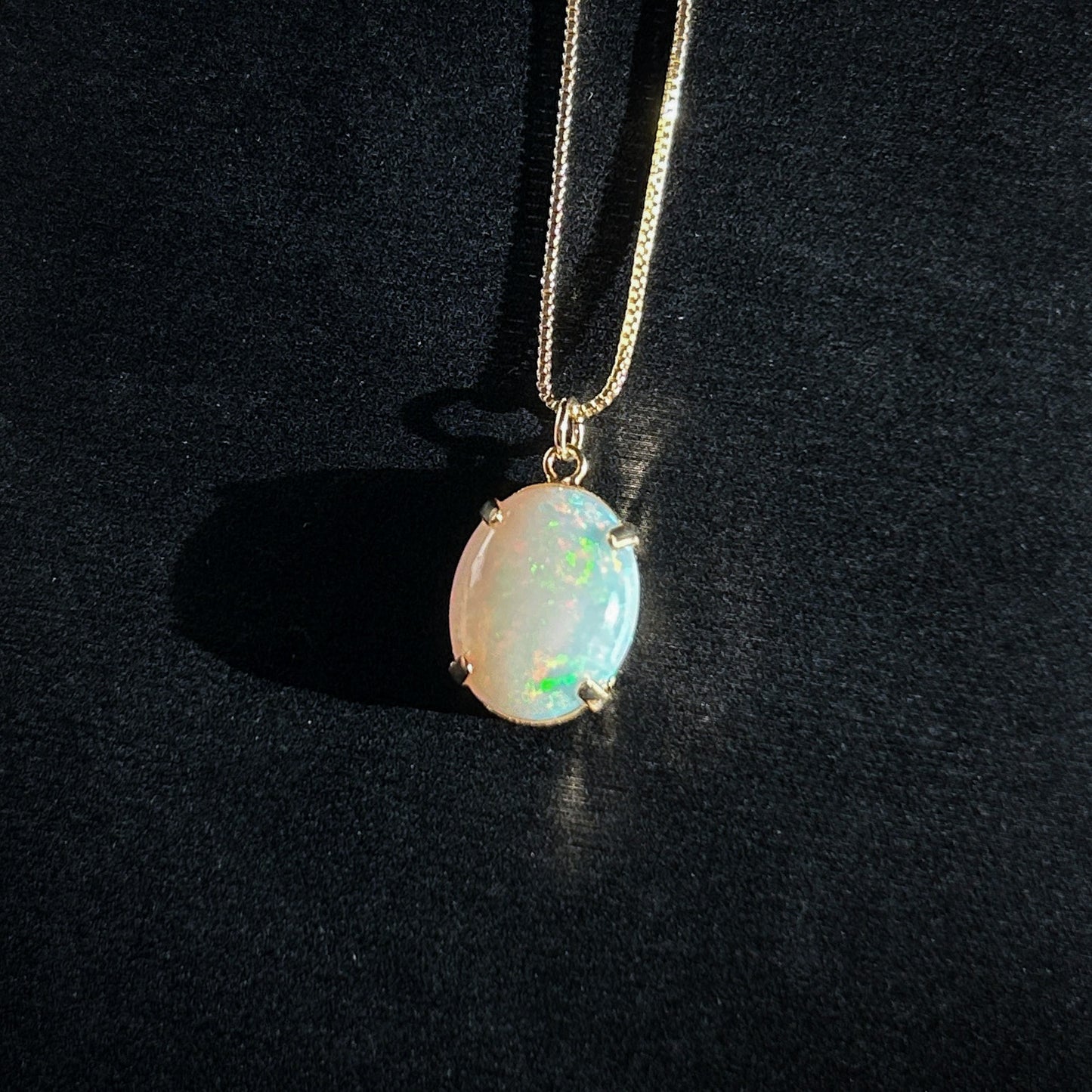 High Quality Rainbow White Opal 14k Gold Pendant (chain included)