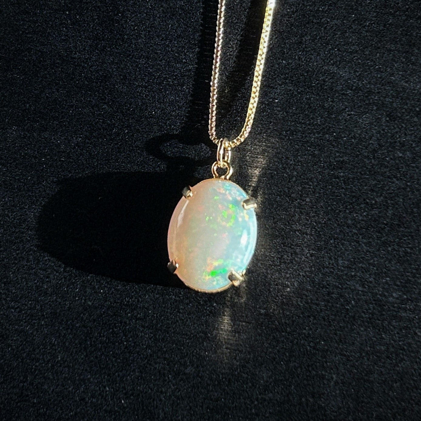 High Quality Rainbow White Opal 14k Gold Pendant (chain included)