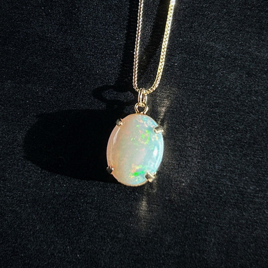 High Quality Rainbow White Opal 14k Gold Pendant (chain included)
