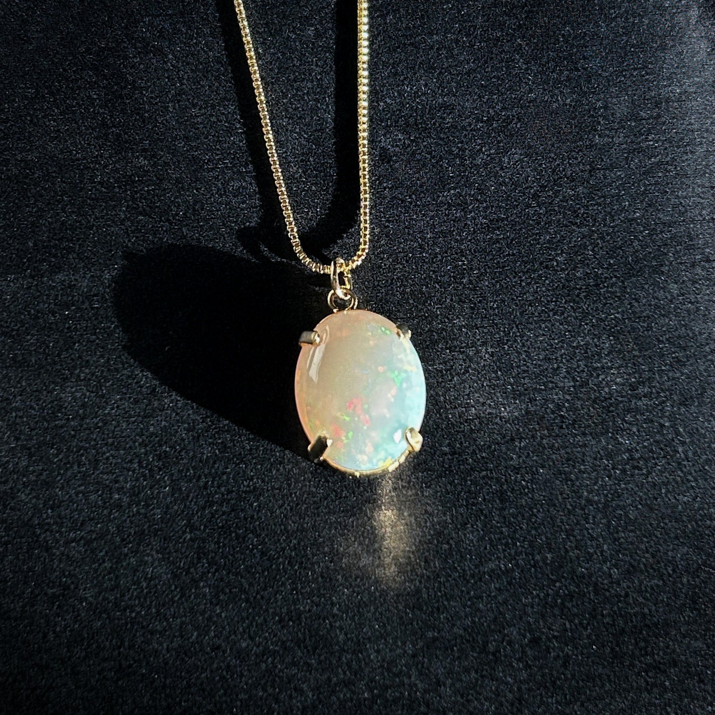 High Quality Rainbow White Opal 14k Gold Pendant (chain included)