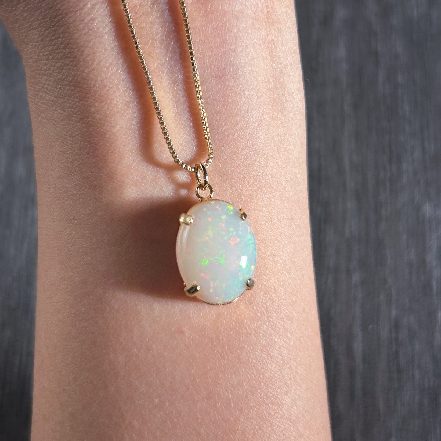 High Quality Rainbow White Opal 14k Gold Pendant (chain included)