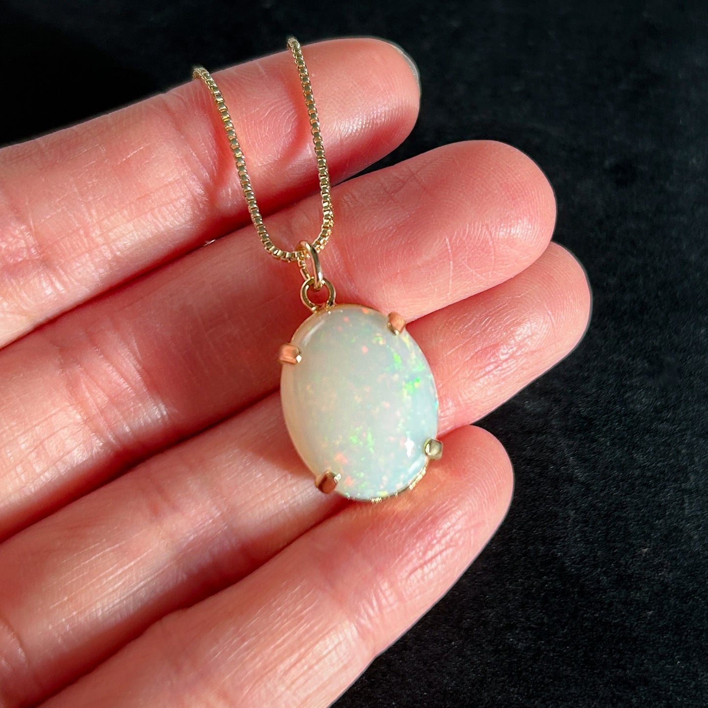 High Quality Rainbow White Opal 14k Gold Pendant (chain included)