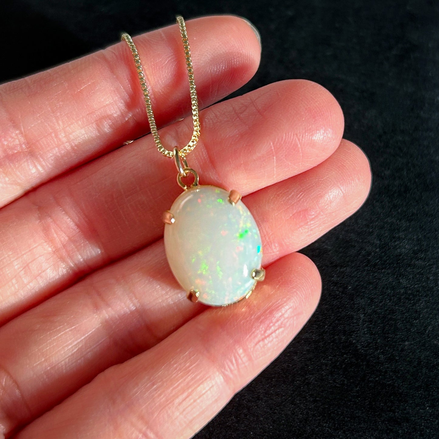 High Quality Rainbow White Opal 14k Gold Pendant (chain included)
