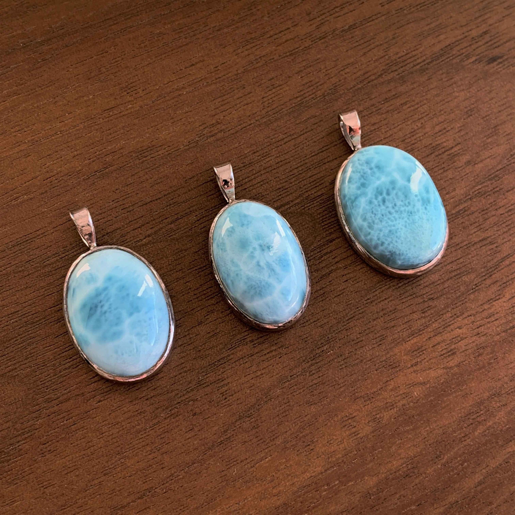 Natural Larimar 925 Sterling Silver Pendant (chain excluded)