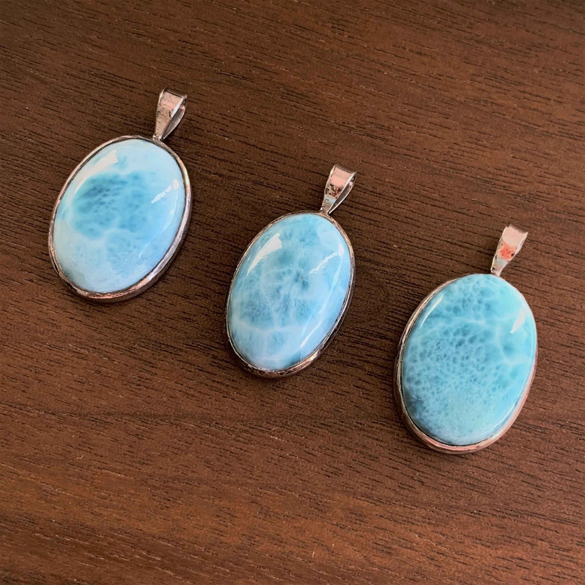 Natural Larimar 925 Sterling Silver Pendant (chain excluded)