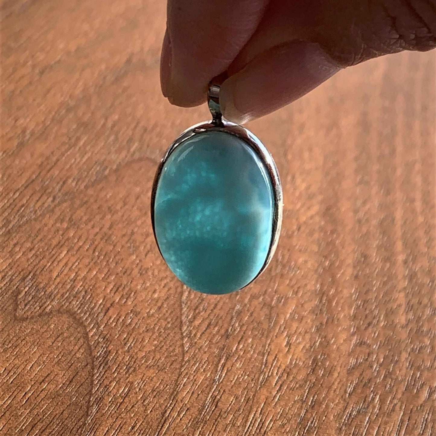 Natural Larimar 925 Sterling Silver Pendant (chain excluded)