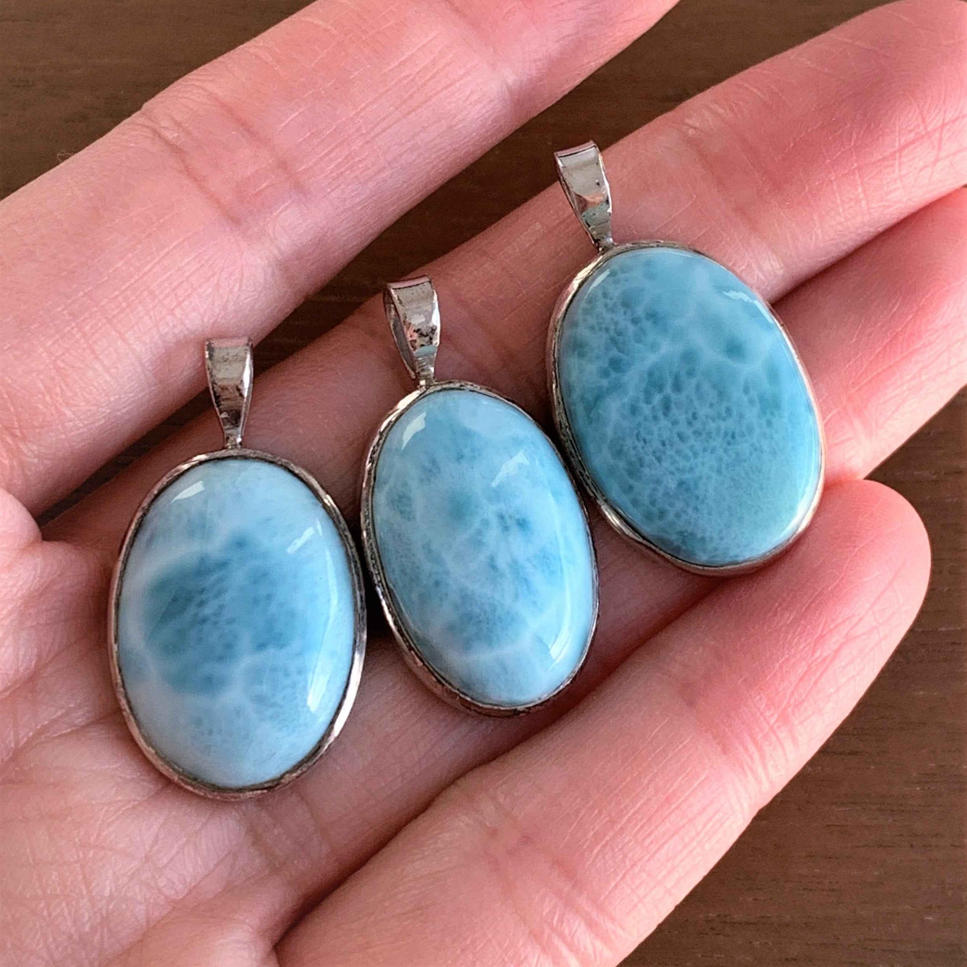 Natural Larimar 925 Sterling Silver Pendant (chain excluded)