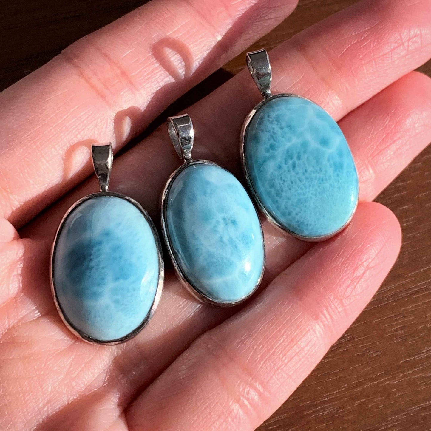 Natural Larimar 925 Sterling Silver Pendant (chain excluded)
