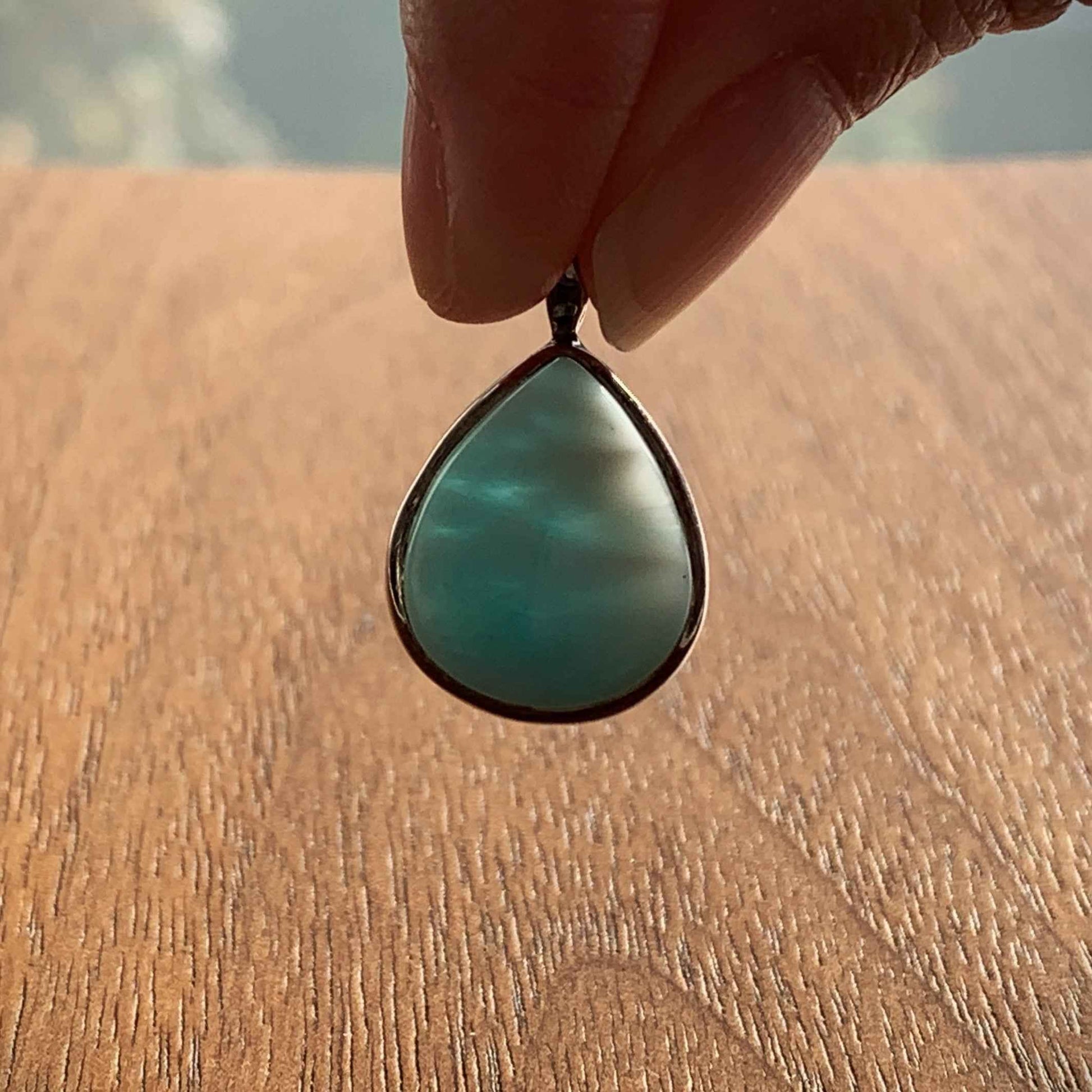 Natural Larimar in Pear Shape 925 Sterling Silver Pendant (chain excluded)