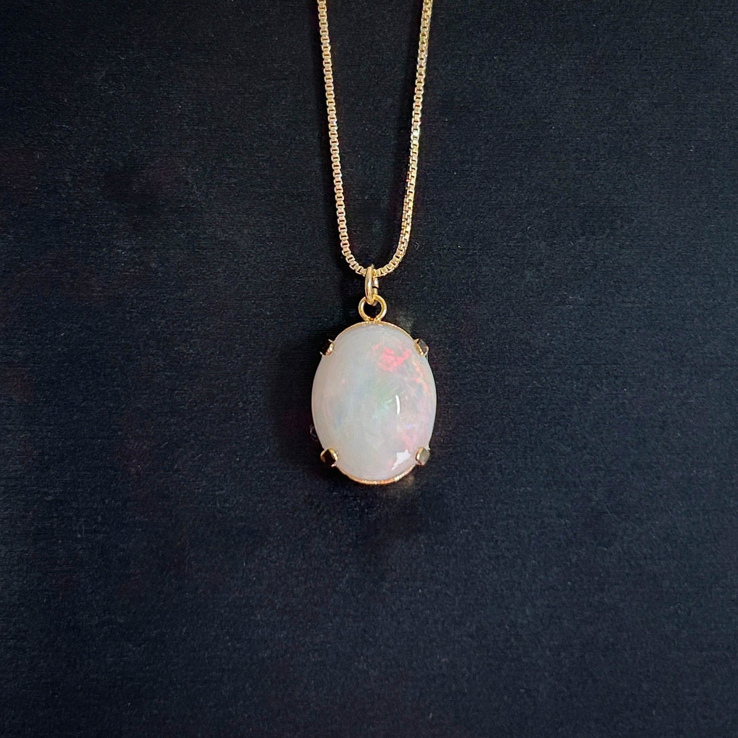 High Quality Rainbow White Opal 14k Gold Pendant (chain included)