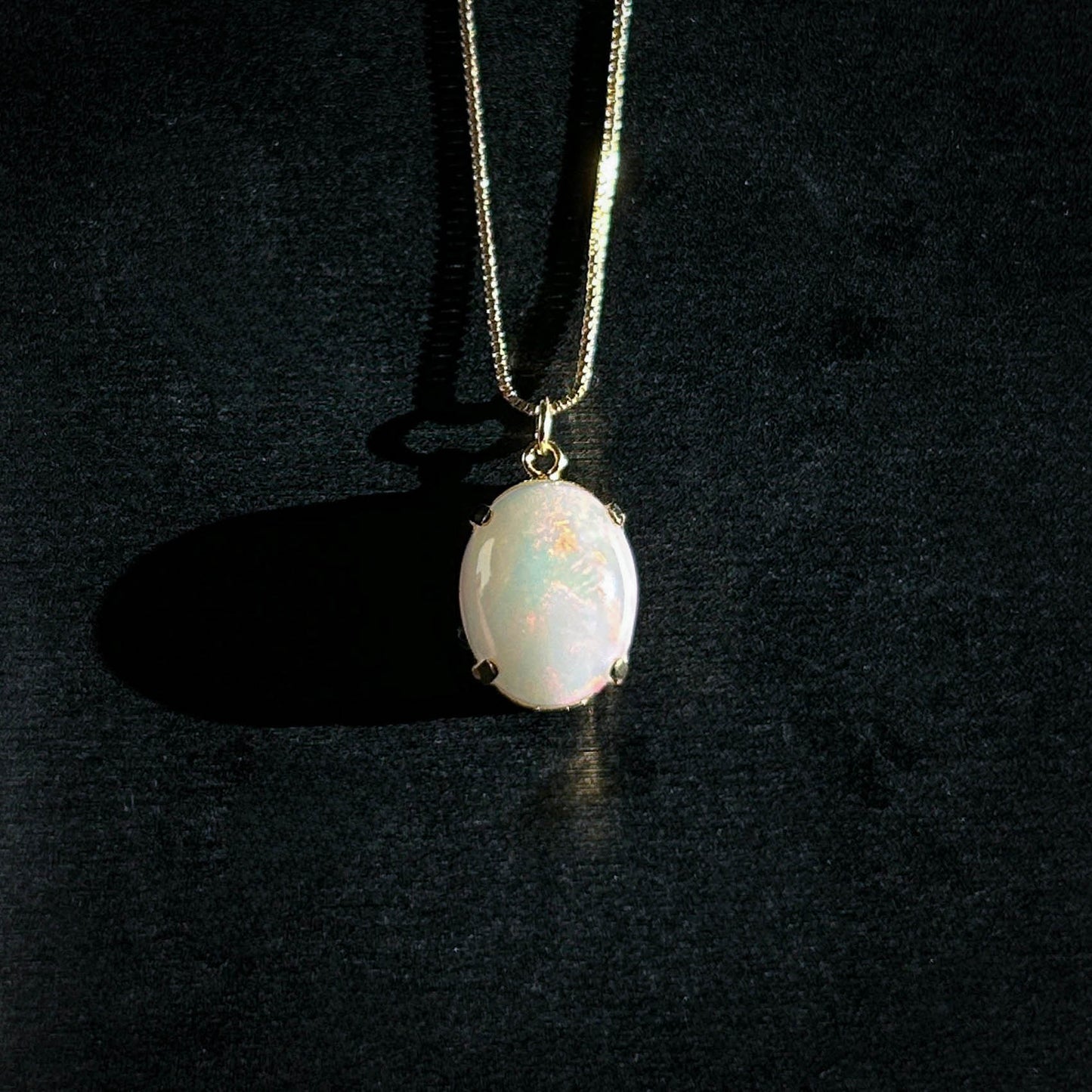 High Quality Rainbow White Opal 14k Gold Pendant (chain included)