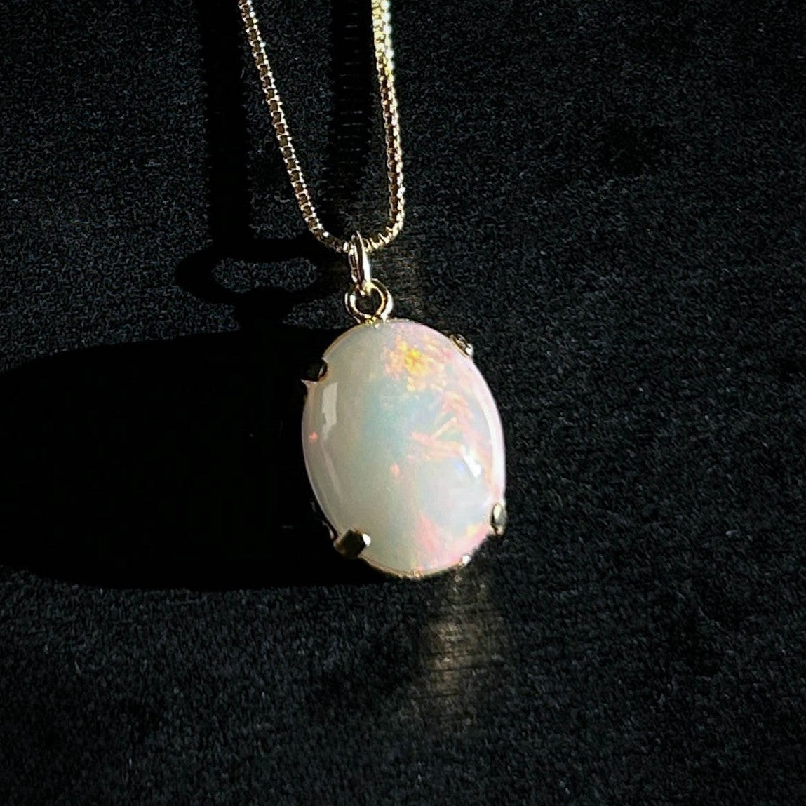 High Quality Rainbow White Opal 14k Gold Pendant (chain included)