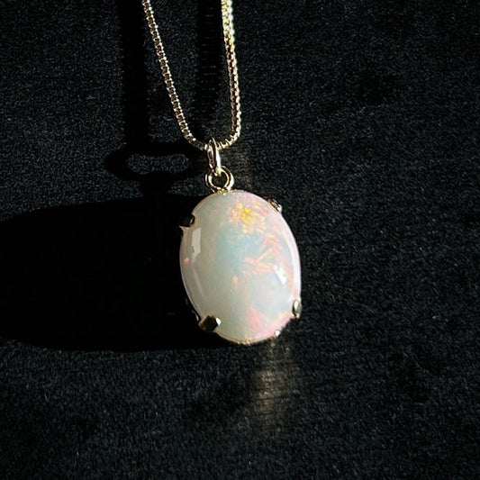 High Quality Rainbow White Opal 14k Gold Pendant (chain included)