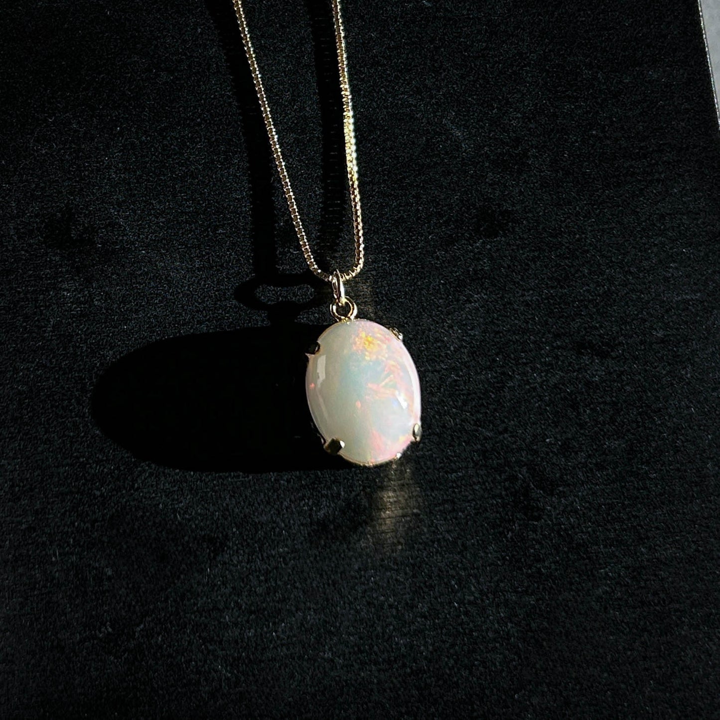 High Quality Rainbow White Opal 14k Gold Pendant (chain included)