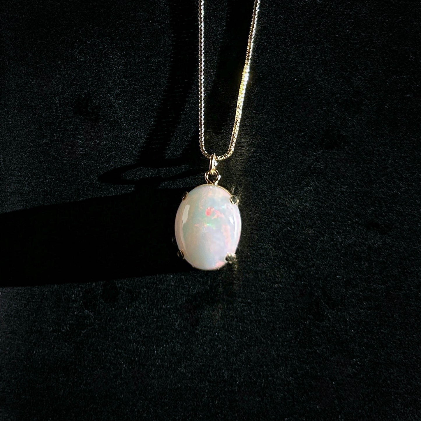 High Quality Rainbow White Opal 14k Gold Pendant (chain included)