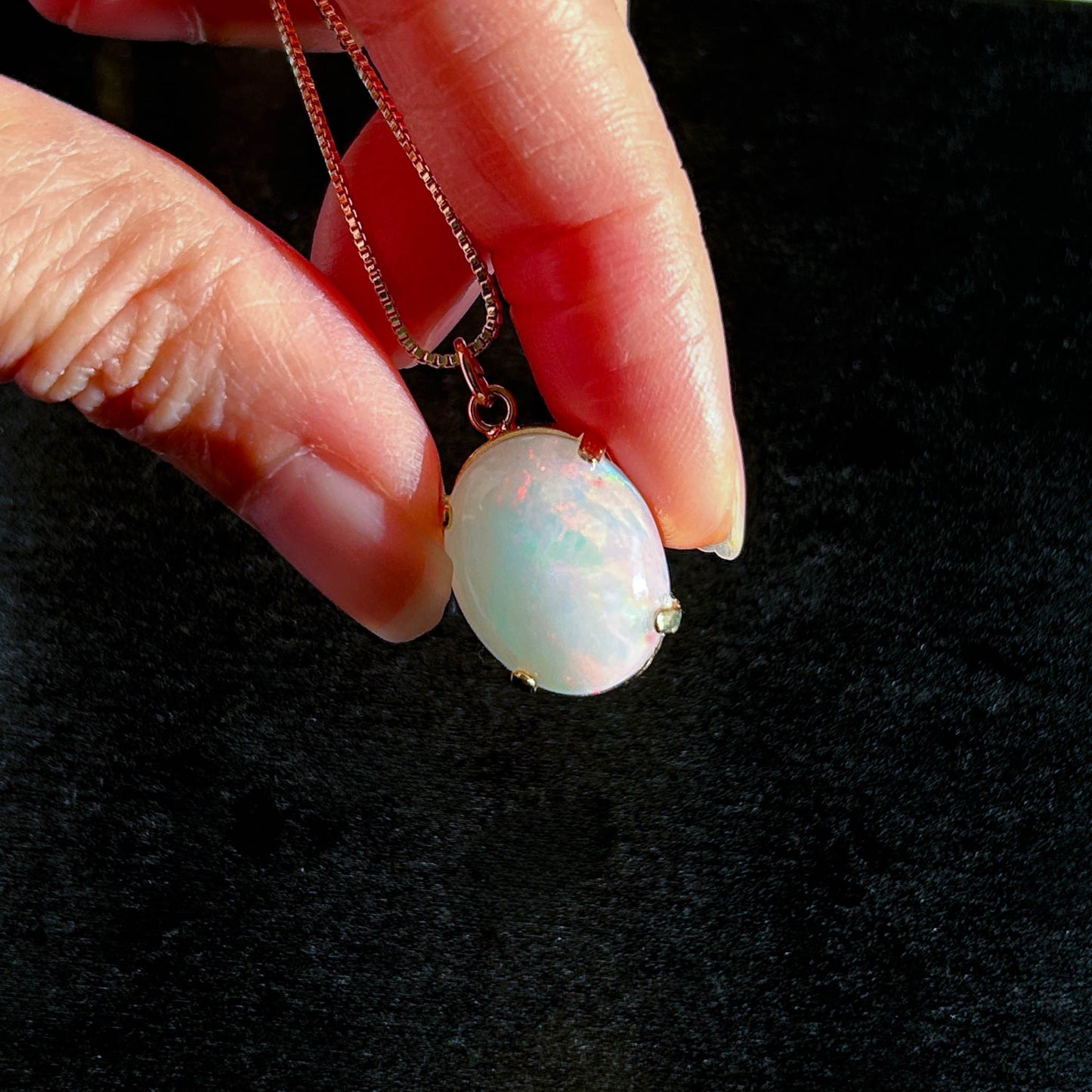 High Quality Rainbow White Opal 14k Gold Pendant (chain included)