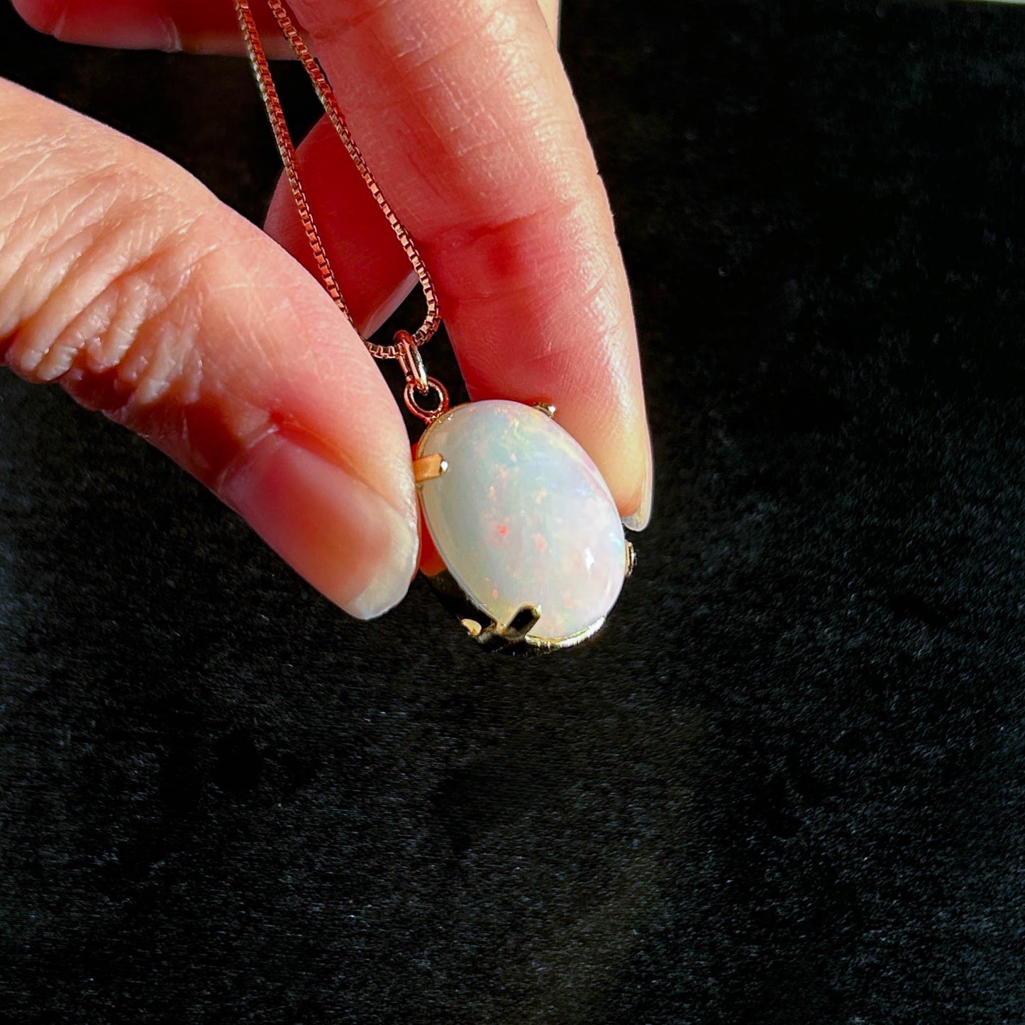 High Quality Rainbow White Opal 14k Gold Pendant (chain included)