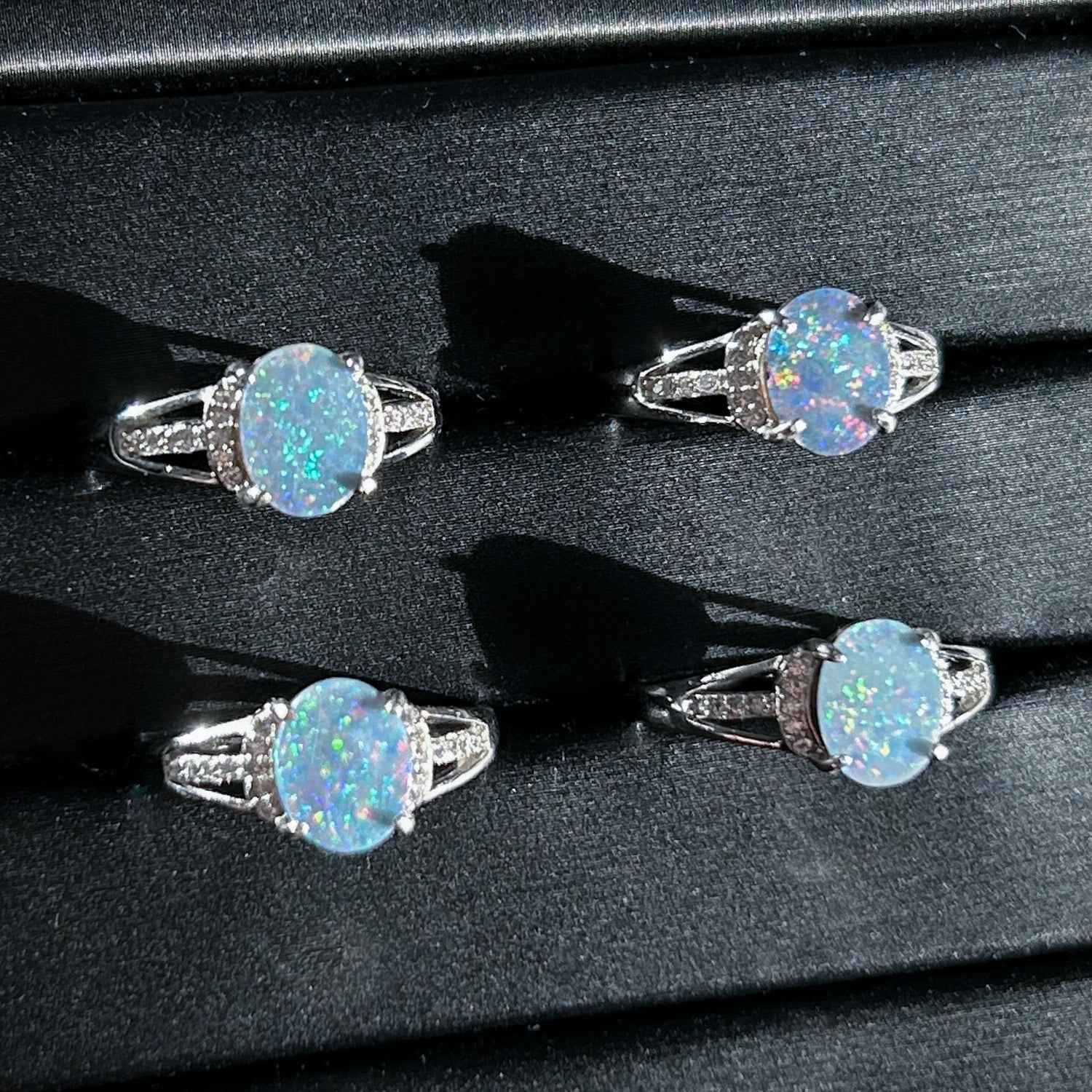 Natural Australian Rainbow Blue Opal Adjustable 925 Sterling Silver Ring