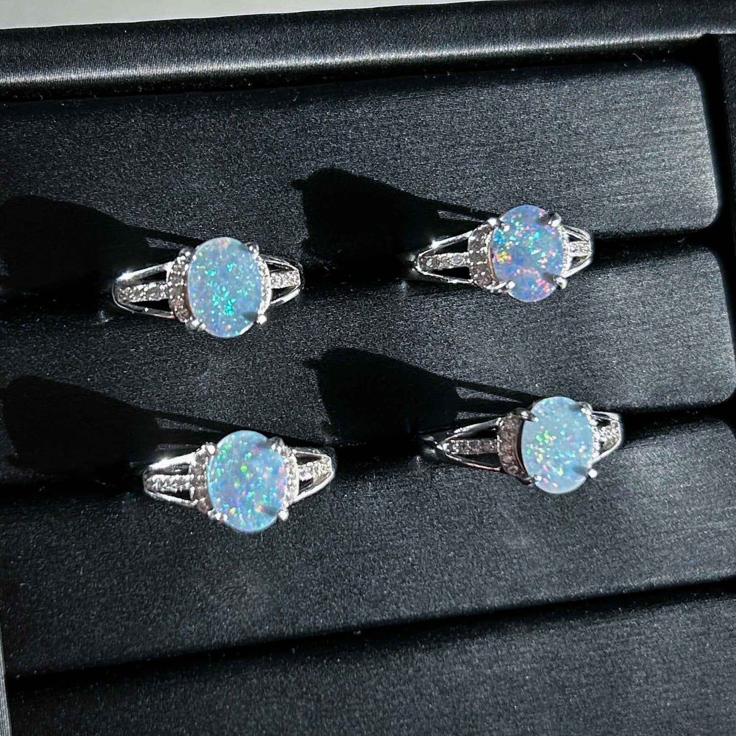 Natural Australian Rainbow Blue Opal Adjustable 925 Sterling Silver Ring