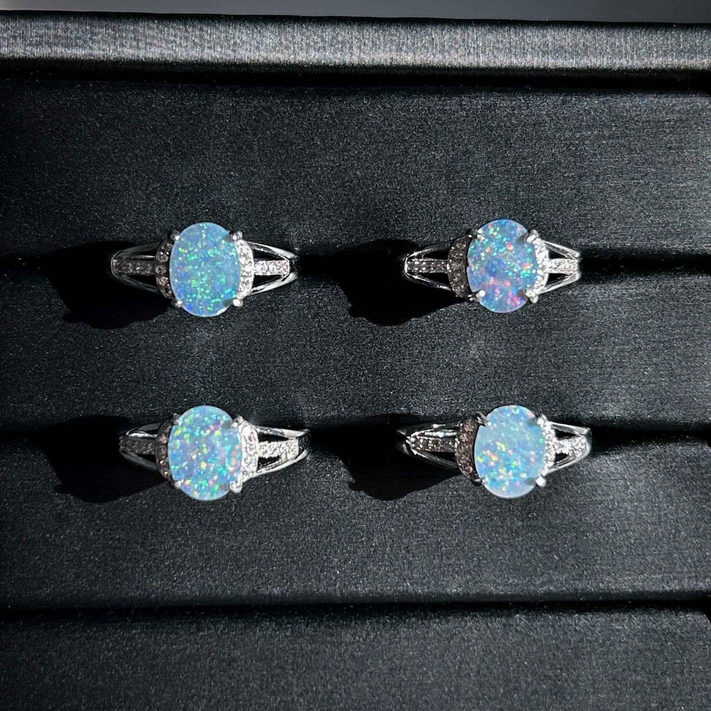 Natural Australian Rainbow Blue Opal Adjustable 925 Sterling Silver Ring