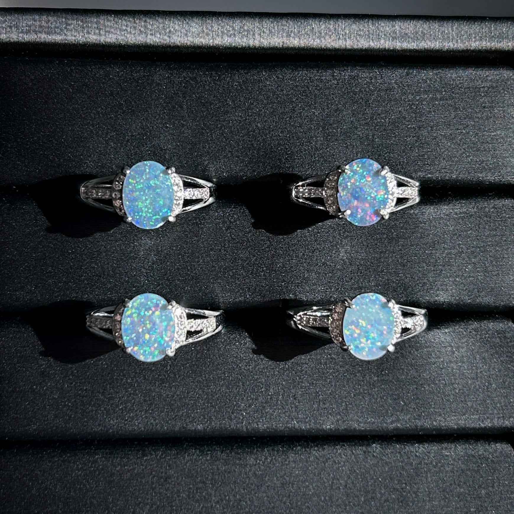 Natural Australian Rainbow Blue Opal Adjustable 925 Sterling Silver Ring