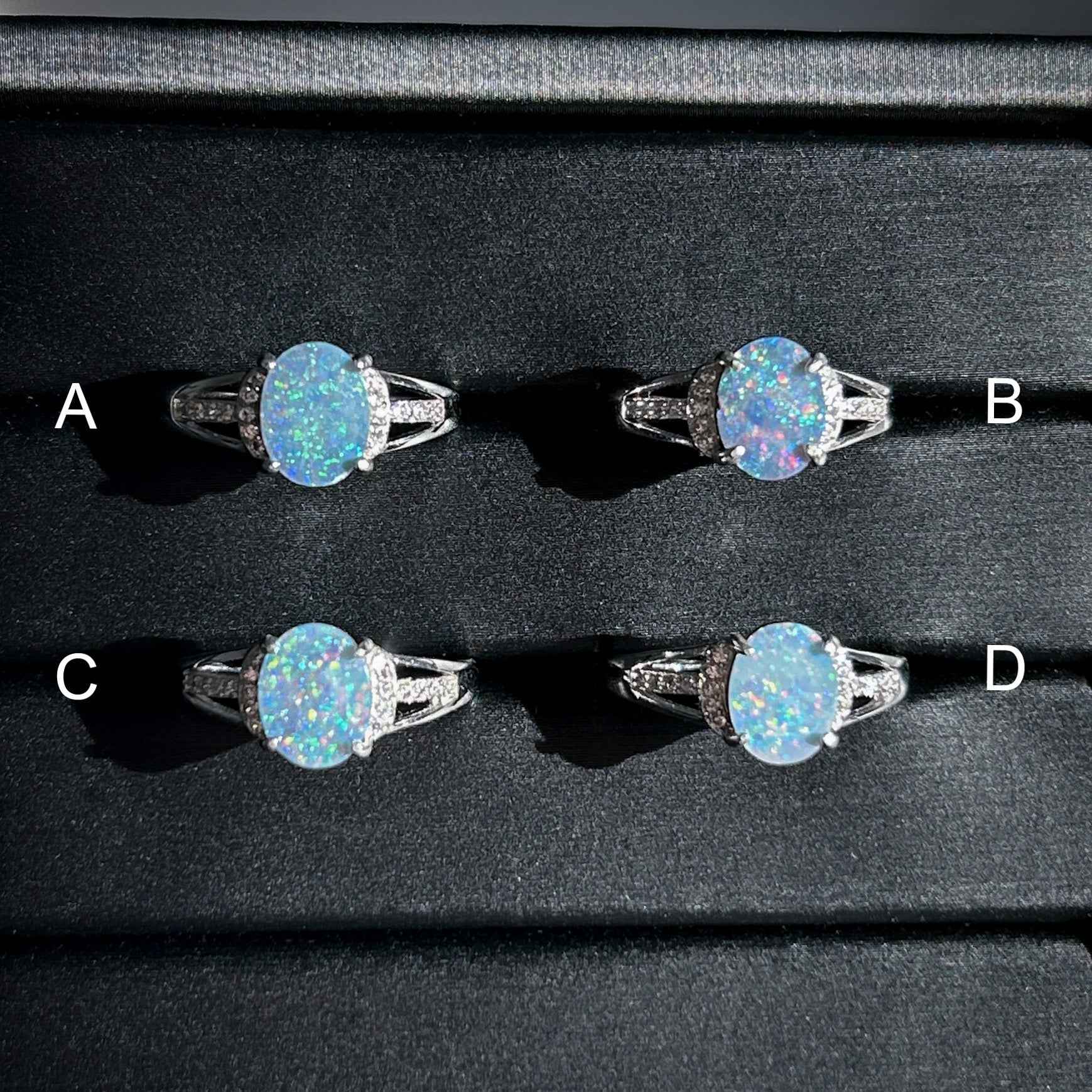 Natural Australian Rainbow Blue Opal Adjustable 925 Sterling Silver Ring