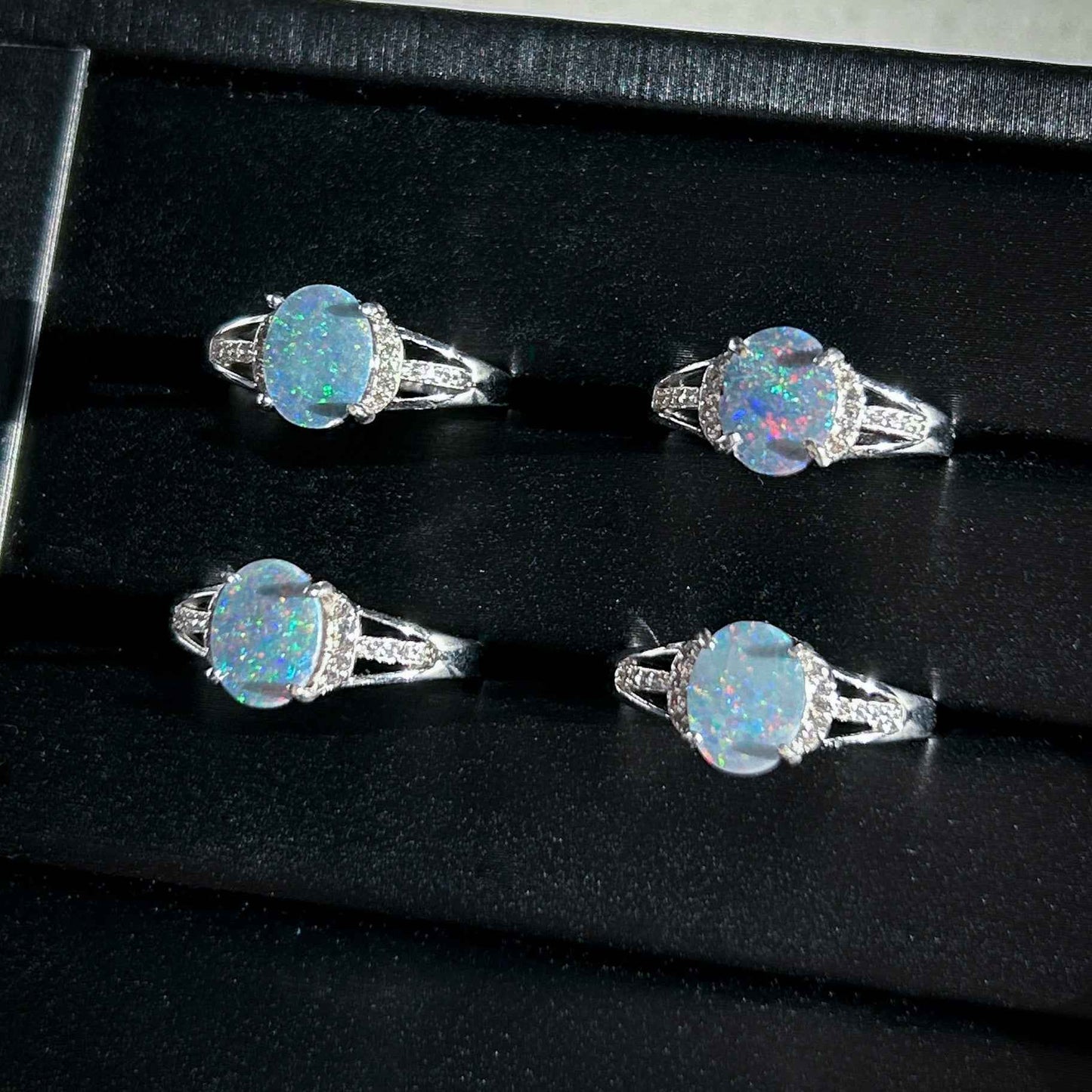 Natural Australian Rainbow Blue Opal Adjustable 925 Sterling Silver Ring