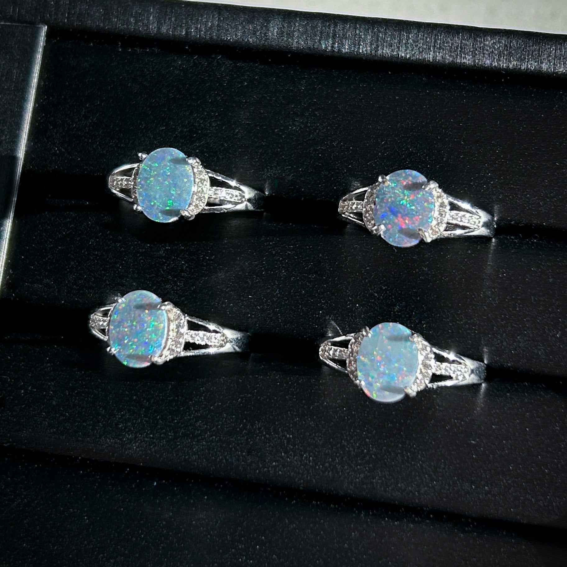 Natural Australian Rainbow Blue Opal Adjustable 925 Sterling Silver Ring