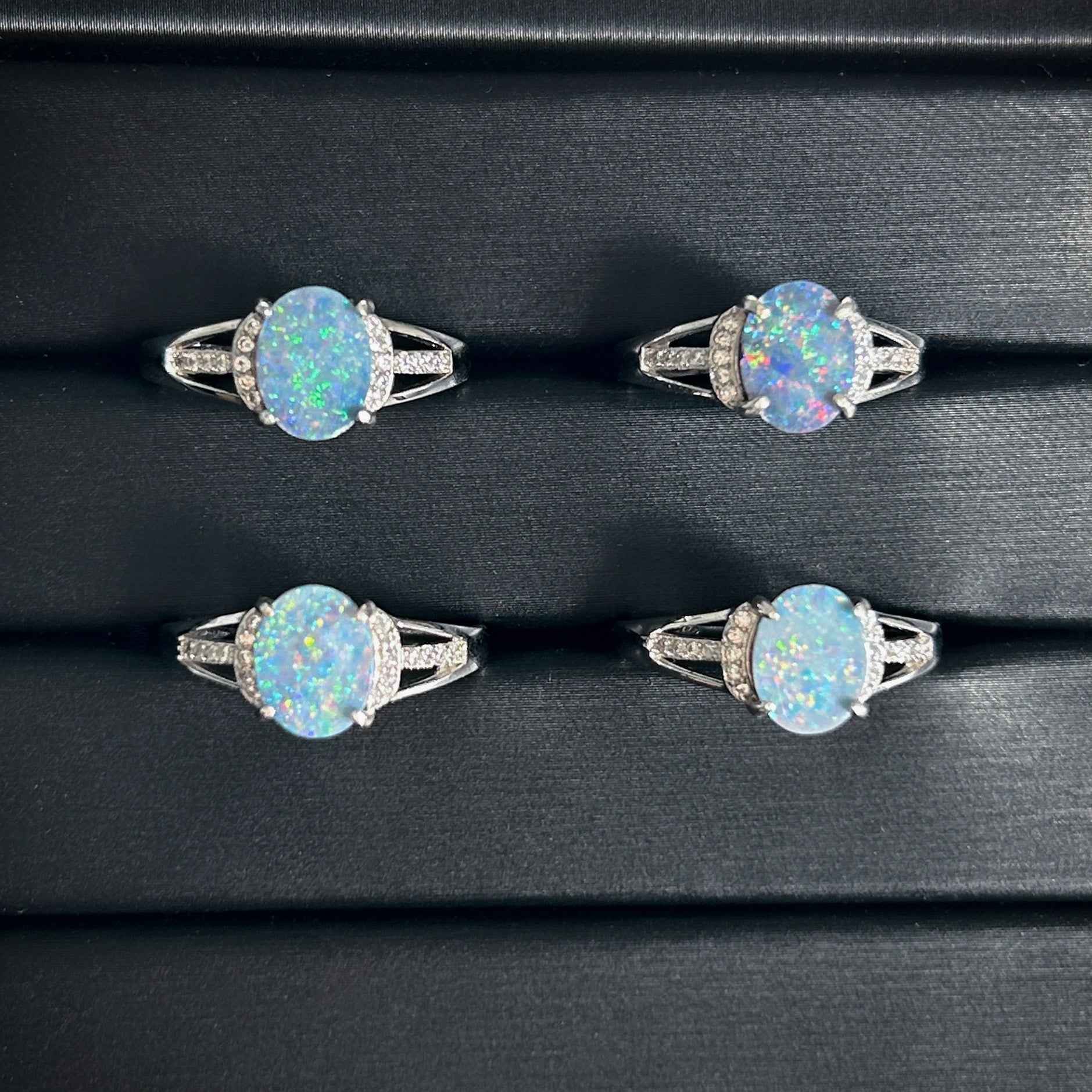 Natural Australian Rainbow Blue Opal Adjustable 925 Sterling Silver Ring