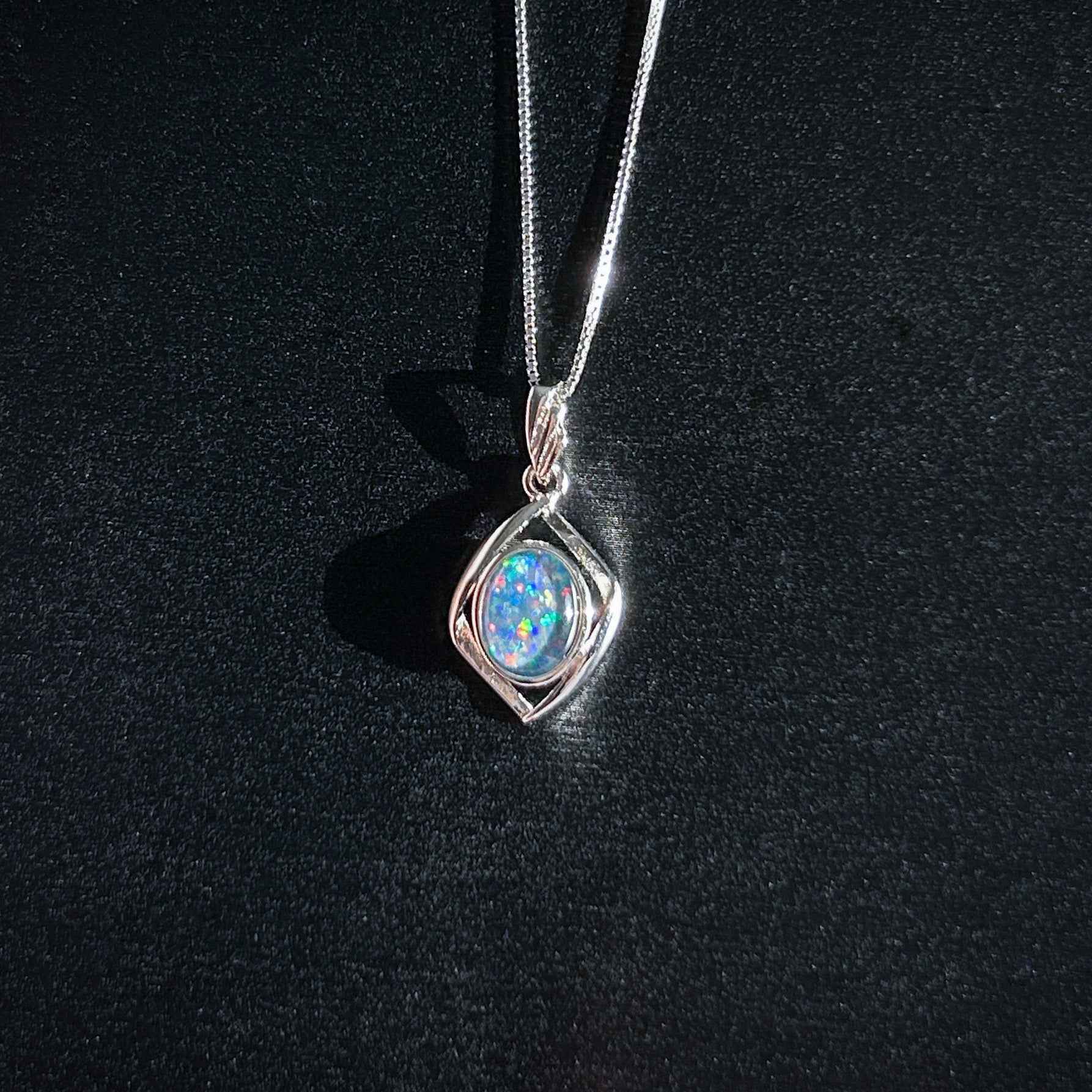 High Quality Australian Rainbow Opal 925 Sterling Silver Pendant
