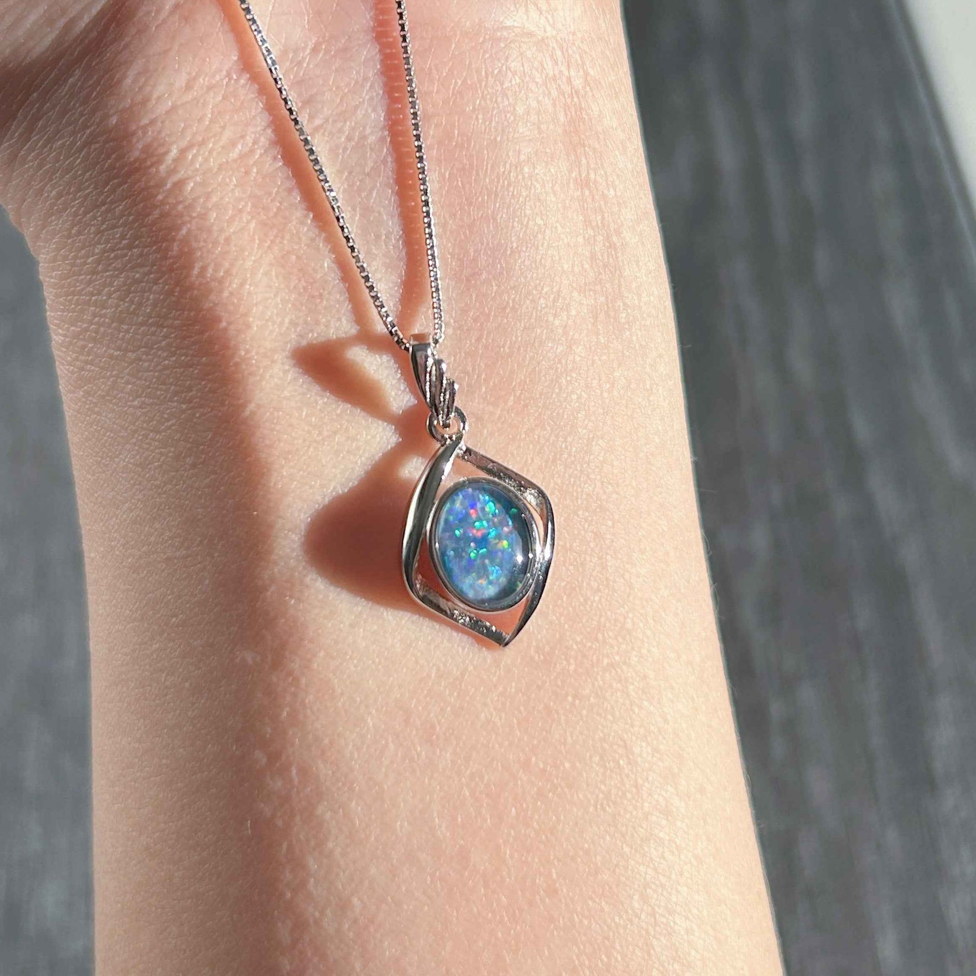 High Quality Australian Rainbow Opal 925 Sterling Silver Pendant