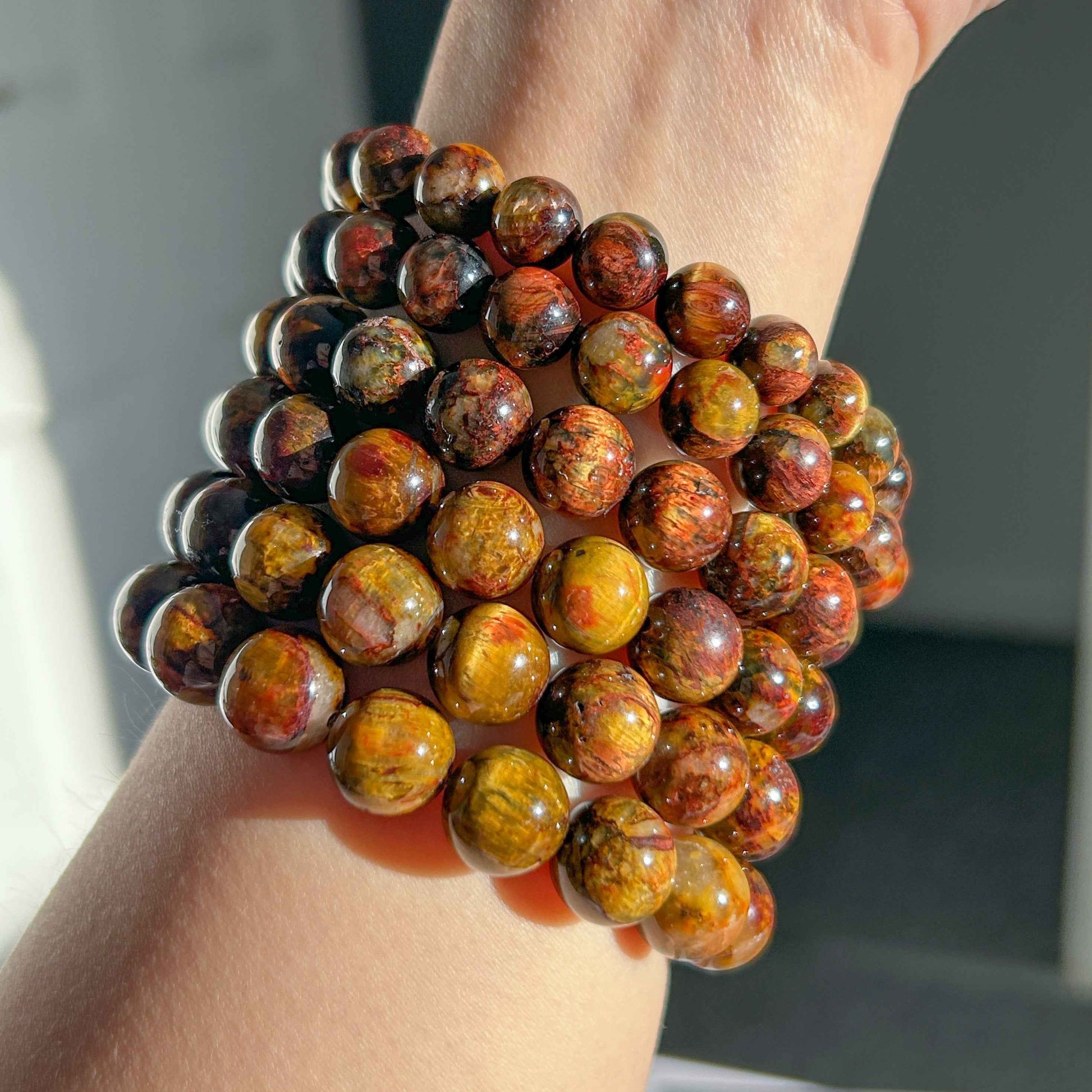 Natural Pietersite in Yellow & Red Bracelet in 9 to 12MM
