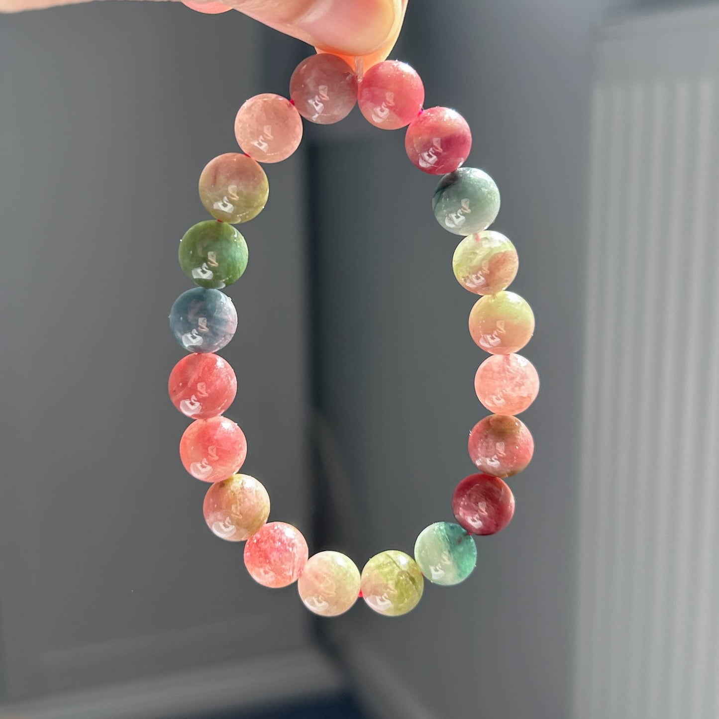 High Quality Natural Rainbow Watermelon Tourmaline Bracelet in 9.7MM