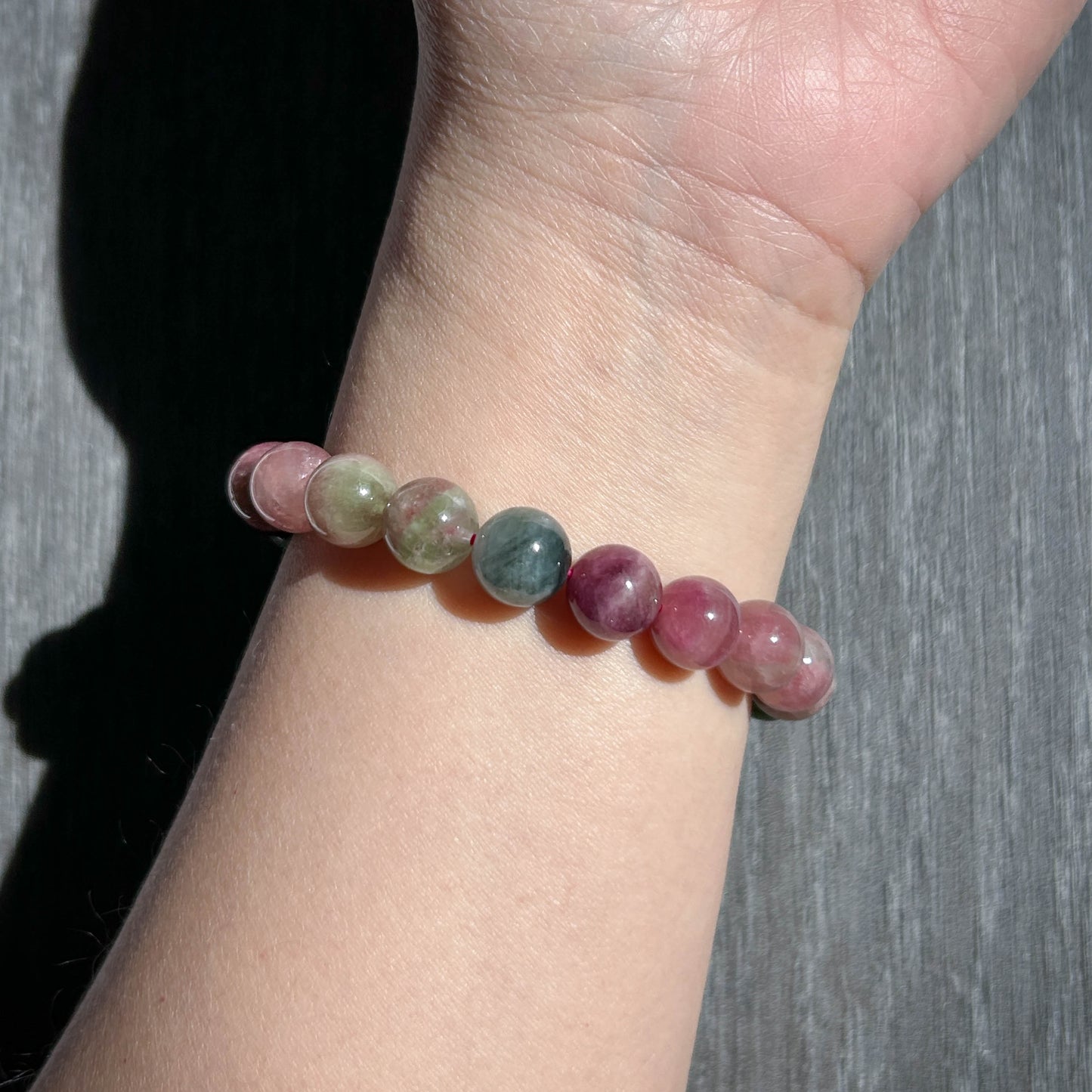 High Quality Natural Rainbow Watermelon Tourmaline Bracelet in 9.7MM