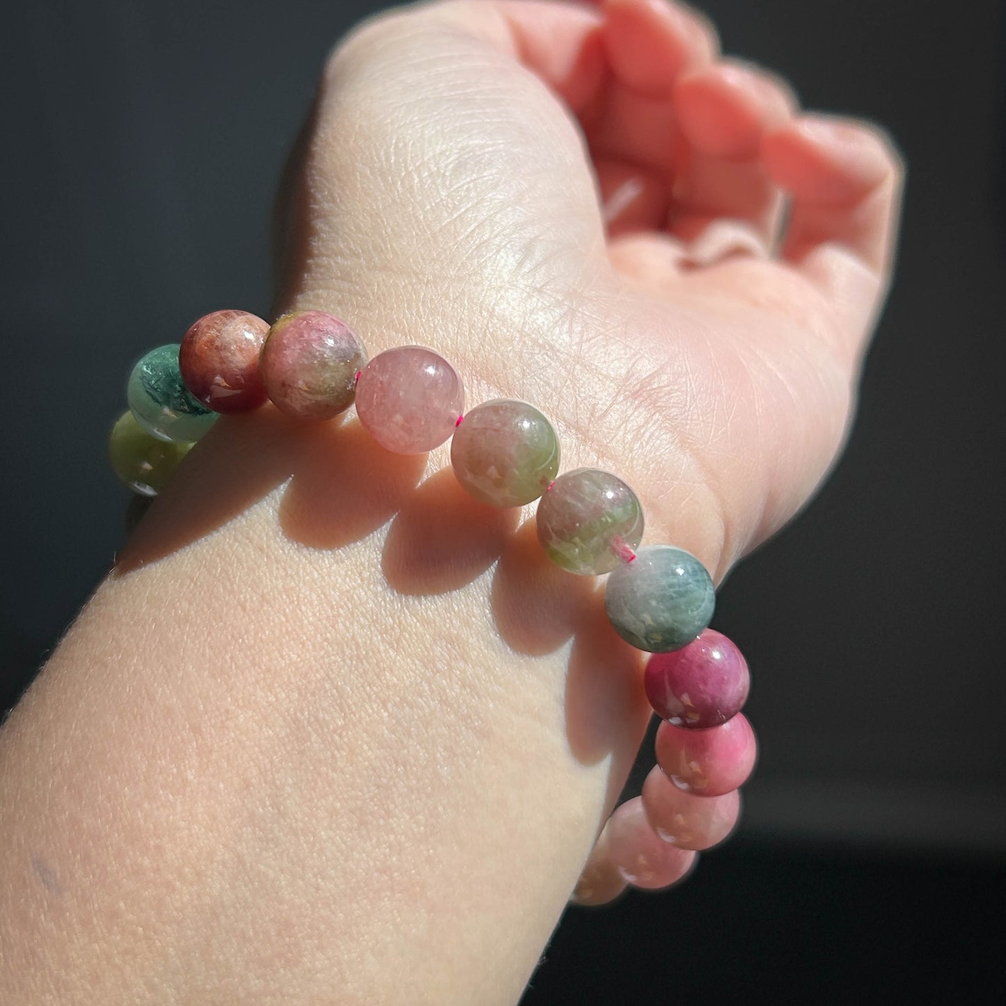 High Quality Natural Rainbow Watermelon Tourmaline Bracelet in 9.7MM