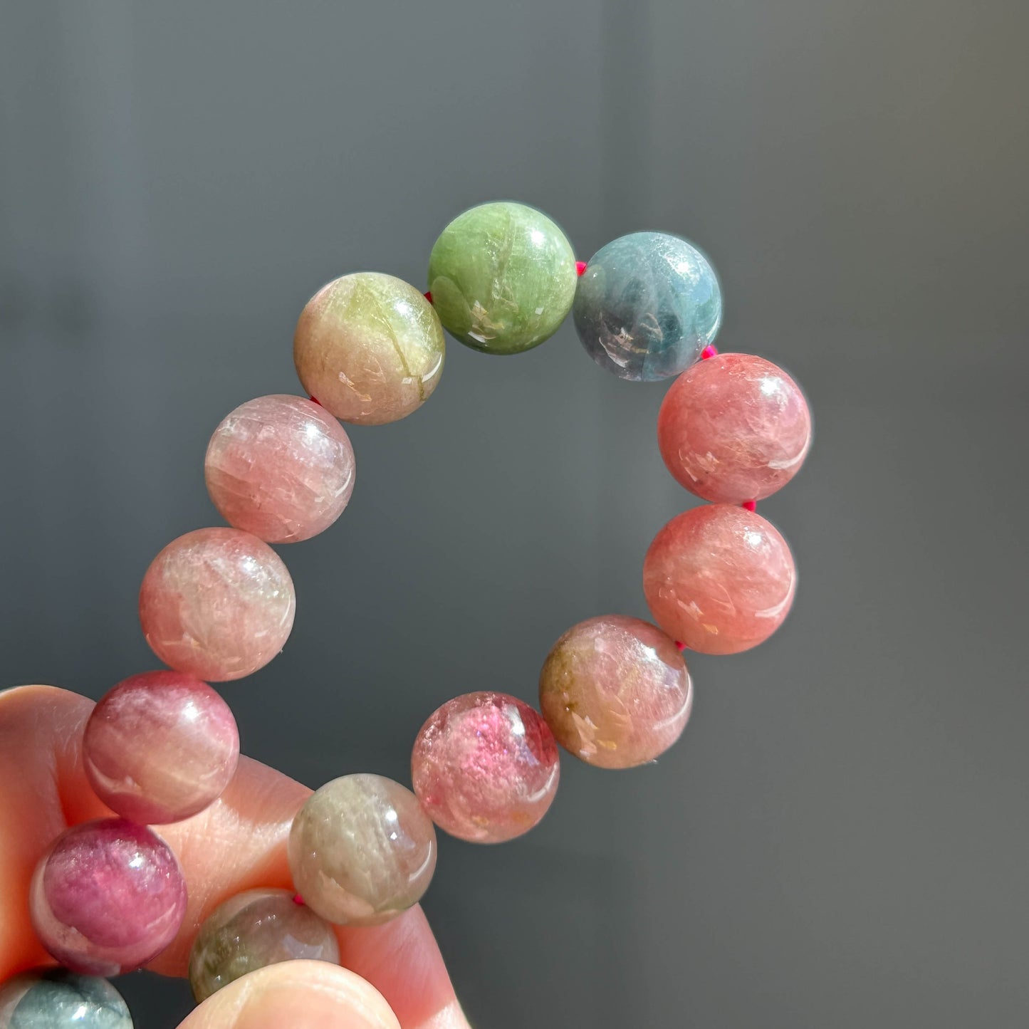 High Quality Natural Rainbow Watermelon Tourmaline Bracelet in 9.7MM