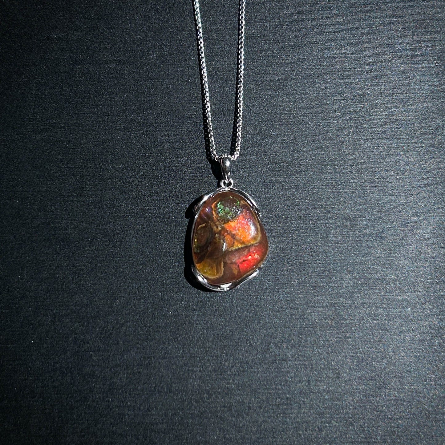 Rare Rainbow Ammolite 925 Sterling Silver Pendant (chain excluded)
