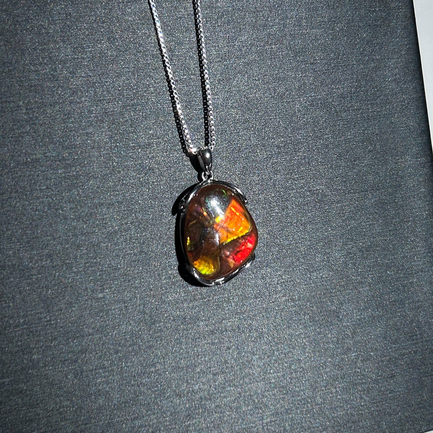 Rare Rainbow Ammolite 925 Sterling Silver Pendant (chain excluded)