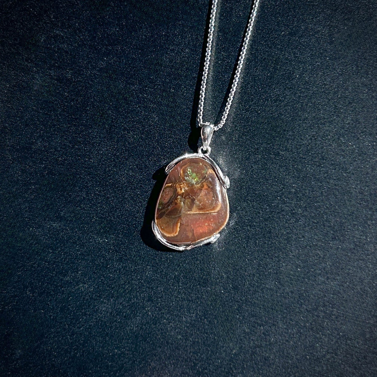 Rare Rainbow Ammolite 925 Sterling Silver Pendant (chain excluded)