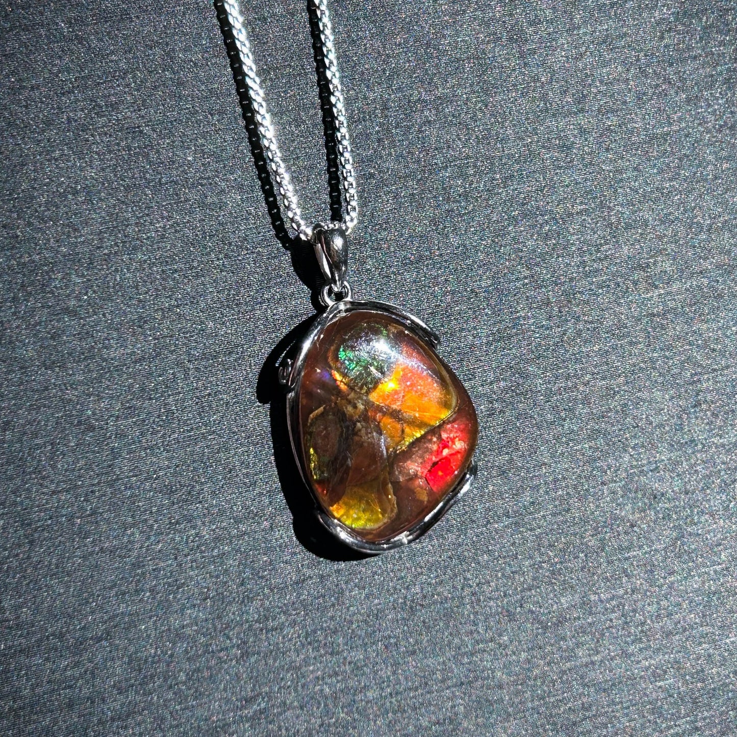 Rare Rainbow Ammolite 925 Sterling Silver Pendant (chain excluded)