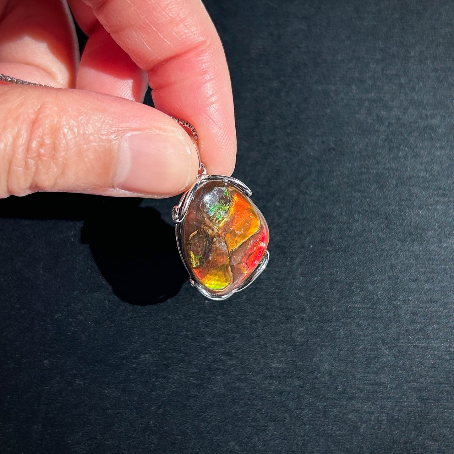 Rare Rainbow Ammolite 925 Sterling Silver Pendant (chain excluded)
