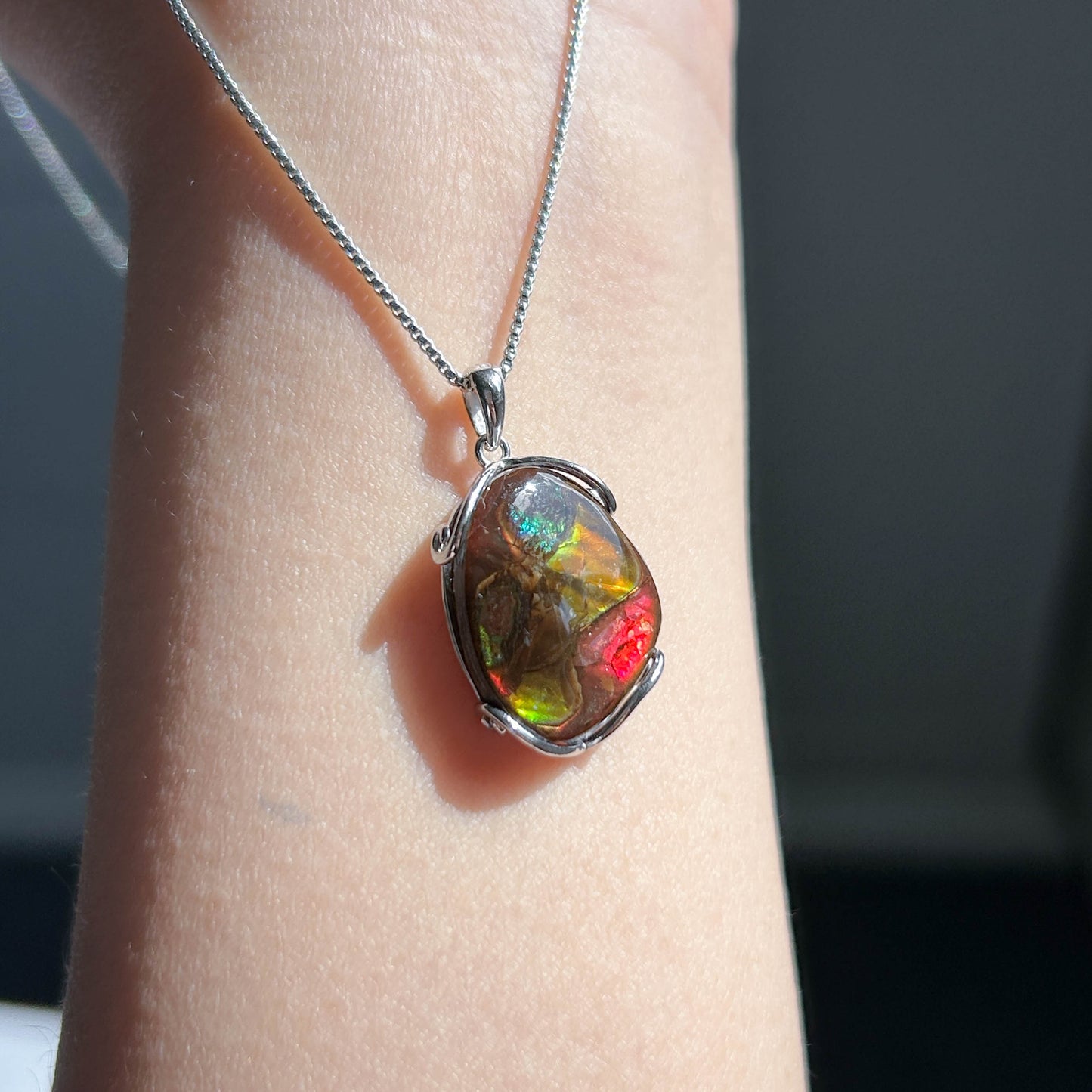 Rare Rainbow Ammolite 925 Sterling Silver Pendant (chain excluded)